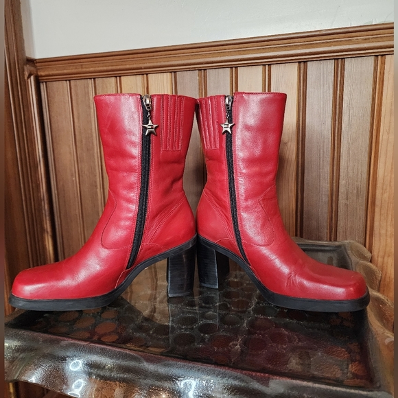 Tommy Hilfiger 90s Red Leather Platform Boots Size 6.5 - Picture 4 of 13